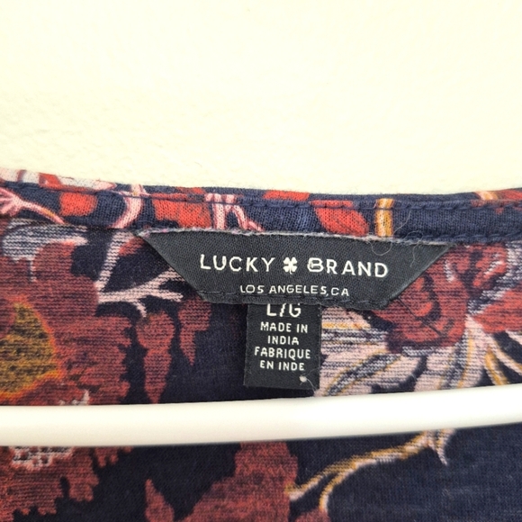 Lucky Brand Floral Navy & Red Boho Blouse – Size Large - Picture 3 of 5